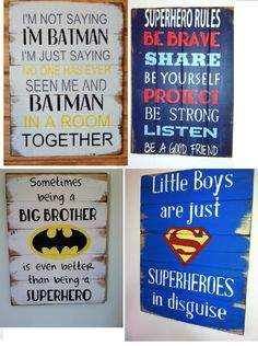 four wooden signs with different sayings on them