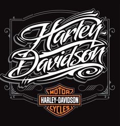 the harley davidson logo is shown in this black and white poster for harley davidson cycles