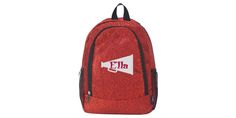 "This  listing is for one personalized monogrammed backpack. This is glitter backpack, perfect for school, cheer, dance, and other sports. Pictured is a red glitter backpack with a cheerleader design embroidered in white on the front.  You can choose to have a name or monogram embroidered onto this bag. You can also choose to have a sports designs such as cheer, dance, softball, etc. put onto it. If you need a custom bag or a group order, please message me. This backpack makes a great gift for girls that love to cheer and dance. Perfect for your daughter, granddaughter, or niece. Material: Glitter canvas    This backpack features Outside: Zipper Closures, Two Side Net Open Pockets, and one Front Zipper Pocket, making it perfect for carrying all your essentials and remain organized. The bag School Backpack With Glitter Details, School Glitter Backpack, School Backpack With Glitter, Red Backpack For School Events, Red Standard Backpack For School Events, Red Backpack For School Events At Year End, Red Backpack For End Of School Year Events, Red Backpack For End-of-school-year Events, Cheerleading Backpacks