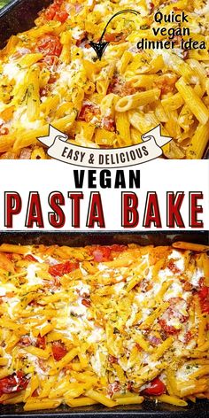 Vegan pasta bake with tomatoes and vegetables in a sheet pan. Vegan Pasta Recipes Healthy, Bake Pasta, Vegan Pasta Bake, Pasta Ideas, Dairy Free Pasta, Bake Easy, Vegan Baked, One Pot Pasta Recipes, Healthy Pasta