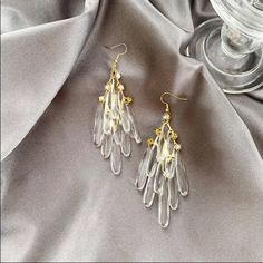 Length: 10. 3cm Width : 2.2 Cm Material : Acrylic New With Tag Elegant Dangle Crystal Earrings For Summer, Party Crystal Earrings For Pierced Ears, Party Clear Crystal Earrings For Pierced Ears, Elegant Summer Crystal Dangle Earrings, Summer Party Clear Jewelry, Party Glass Earrings In Clear Color, Transparent Fashion, Tassel Earrings, Woman Colour