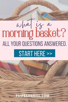 All your morning basket questions answered from Pam Barnhill. If you are looking to add Morning basket ideas to your homeschool, start here. Check out these morning basket ideas for preschool, kindergarten, 1st grade, middle school and 3rd grade here. See more at PamBarnhill.com. Homeschool Middle School