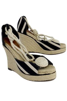 Current Boutique-Kate Spade - Black & Cream Striped Espadrille Wedges Sz 9 Platform Sandals Black, Kate Spade Sandals, Shoe Websites, Striped Espadrilles, Black Wedge Shoes, Black Platform Sandals, Black Wedges, Espadrilles Wedges, Black Cream