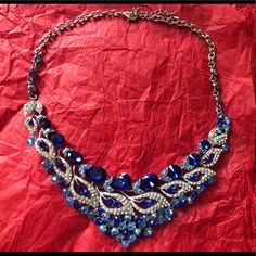 Bling Statement Bib Necklace Blue Stones With Rhinestones Crystals Bling New Brand New Vintage Rhinestone Brooch, Statement Bib Necklace, Rhinestone Brooches, Bib Necklace, Blue Rhinestones, Vintage Rhinestone, Blue Stone, Crystal Rhinestone, Blue And Silver