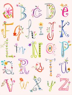 the alphabet is made up of different letters and numbers, with flowers on each letter