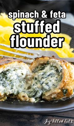 spinach and feta stuffed flounder on a plate