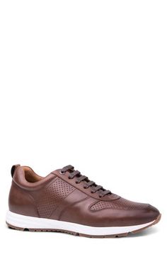 A sneaker sole grounds this handsome lace-up in sporty style, while burnished Italian leather with breathable perforations gives it a refined look. Lace-up style Removable OrthoLite® cushioned insole Leather upper and lining/rubber sole Imported Men's Shoes Gentleman Shoes, Luxury Sneakers, Cole Haan Zerogrand Oxford, Sporty Style, Mens Shoes Sneakers, New Shoes, Italian Leather, Chestnut, Rush