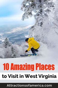 a man riding skis down the side of a snow covered slope next to trees