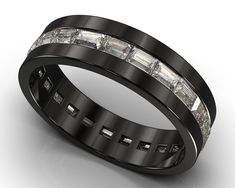 a black wedding band with white diamonds