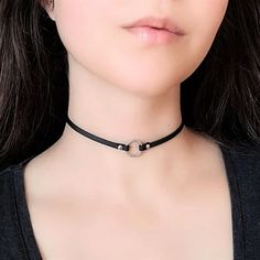 Black O Ring Choker Collar Thin Faux Leather Choker Gothic - Etsy Jewelry 90s, Leather Choker Collars, O Ring Choker, World Necklace, 90s Goth, Velvet Choker, Necklace Display, Punk Jewelry, Leather Chokers