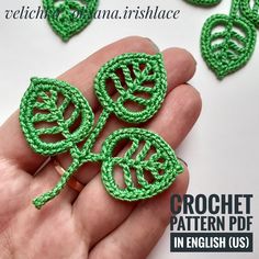 crochet pattern for leaf brooch pins in english and irish instructions on how to make them