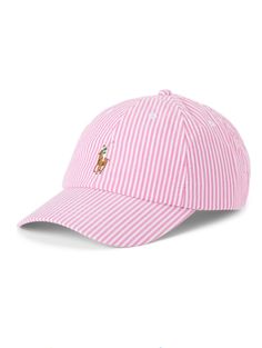 Introducing the must-have accessory for any sophisticated wardrobe. This Polo Ralph Lauren striped seersucker cap exudes timeless elegance and luxury. Crafted with the highest quality materials, it's the perfect addition to any outfit. Elevate your style with this exclusive piece that combines art and fashion seamlessly.Highlightspink/whitecottonseersucker texturevertical stripe patterneyelet detailingsignature Polo Pony motifembroidered logo to the front and rearsix-panel constructioncurved peakrear buckle fasteningadjustable fitCompositionCotton 100%Brand style ID: 710935282002Colour: 001 Highlights Pink, Cute Golf Outfit, Ralph Laure, Art And Fashion, Polo Pony, Brand Style, Golf Outfit, Stripes Pattern, White Cotton