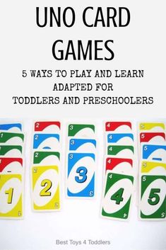 the book cover for uno card games 5 ways to play and learn adapted for toddlers and preschoolers