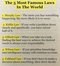 the five most famous laws in the world, written on top of a piece of paper