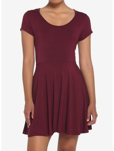 Maroon Skater Skirt Outfit, Maroon Skater Dress, Burgundy Knee-length Mini Dress For Summer, Burgundy V-neck Mini Dress For Summer, Burgundy Skater Dress, Dress Looks, Her Universe, Fashion Dresses Casual, Hot Topic