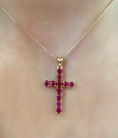 Ruby Gold Necklace - Gold Cross Necklace - Gold Cross Necklace Women - Naturel Ruby - 18k Gold Cross - Ruby Cross - Cross Necklace - Cross *100% naturel ruby *18k solid gold *solid gold (NOT plated) *pendant length: 3 cm. - 1,5 cm. *ruby: 11 pcs. *ruby size: 3 mm. Ruby Cross Necklace, Yellow Gold Ruby Necklace With Prong Setting, Yellow Gold Ruby Jewelry Stamped 14k, Hallmarked Yellow Gold Ruby Jewelry, Ruby Pendant In Yellow Gold, Yellow Gold Ruby Pendant Jewelry, Yellow Gold Ruby Round Pendant Jewelry, Yellow Gold Ruby Necklace With Diamond Cut, Gold Cross Necklace With Prong Setting