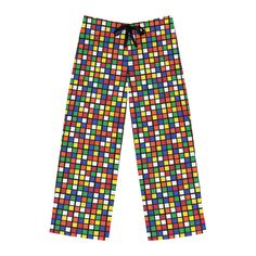 "Enjoy our super-popular Rubik's Cube pattern on these pajama pants!    Made of 100% polyester jersey knit fabric - a silky smooth choice that, along with the relaxed fit, helps anyone feel at ease. \\n\\n.: 100% polyester\\n.: Light fabric (6 oz/yd² (203 g/mn.: Relaxed comfort fit\\n.: Back elastic and a black drawstring tie\\n.: White seam thread\\n.: Sewn-in care label ABOUT THE COOL CUBE MERCH SHOP - https://www.etsy.com/shop/CoolCubeMerch If you are looking for a fun Rubik's Cube shirt, Rub Multicolor Cotton Sleep Pants, Casual Relaxed Fit Pants For Bedtime, Casual Relaxed Fit Bedtime Pants, Casual Multicolor Pants With All Over Print, Multicolor Cotton Sleepwear With Elastic Waistband, Casual Multicolor All Over Print Pants, Casual Multicolor All-over Print Pants, Multicolor Elastic Waistband Sweatpants For Loungewear, Casual Printed Sleep Bottoms