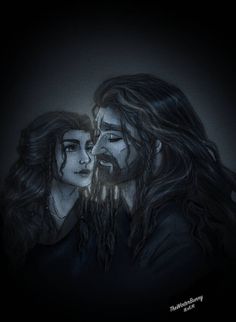 two people with long hair and beards, one is kissing the other's forehead