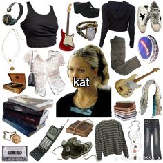 a collage of various items that include clothing, shoes, and other things to describe