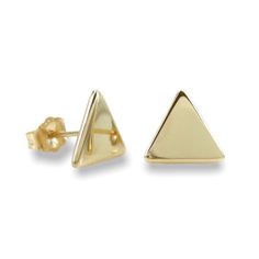 Add a clean edge to your look with the triangle stud earrings with a simple geometric design, crafted in solid 14K yellow gold with high polish finish. *Solid 14K Yellow Gold *Post backs *8.5mm width. Triangle Yellow Gold Earrings For Gift, Simple Geometric Designs, Gold Triangle, Triangle Earrings Stud, Triangle Studs, The Triangle, Champagne Diamond, Eternity Band Diamond, Diamond Eternity