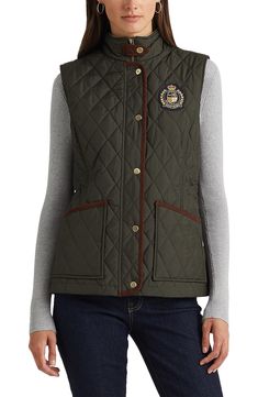 Lauren Ralph Lauren Quilted Crest Vest | Nordstrom Outerwear Vest, Equestrian Outfits, Quilted Vest, Thanksgiving Outfit, Vest Outfits, Playing Dress Up, Style Board, Outerwear Women, Lauren Ralph Lauren