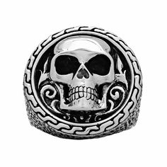 Skull Emblem Ring - Silver Phantom Jewelry Symbolic Skull Rings For Halloween, Halloween Skull Rings Symbolic Style, Sugar Skull Ring, Best Mens Cologne, Promise Rings Vintage, Chunky Silver Rings, Celtic Knot Designs, Mens Fashion Jewelry, Gold Promise Rings