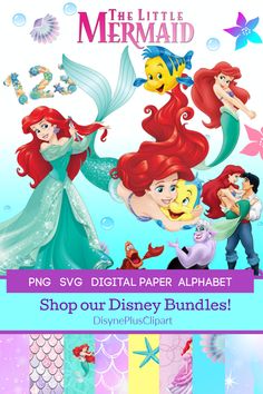 the little mermaid digital paper alphabet shop our disney bundles for $ 5 00 per sheet