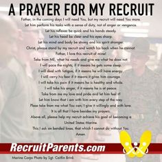 a soldier is standing in front of other soldiers and the text reads, a prayer for my recruit