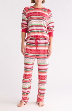 Experience sweet dreams in these cozy pajamas adorned with a colorful Fair Isle pattern, complete with a matching long sleeve top and drawstring pants. 95% polyester, 5% spandex Machine wash, tumble dry Imported Cozy Pajamas, Fair Isle Pattern, Family Pajamas, Drawstring Pants, Fair Isle, Sweet Dreams, Long Sleeve Top, Nordstrom Rack, Long Sleeve Tops