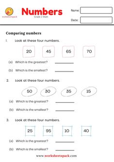 Easy comparing numbers worksheets for grade 2. Math Writing Kindergarten, Greatest And Smallest Number Worksheet, Greatest To Smallest Worksheet, Math Worksheets For Grade 1, Mental Math Tricks, English Poems For Kids, Compare Numbers, Maths Worksheet, Mental Maths Worksheets