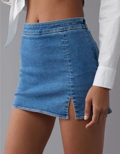 AE Next Level High-Waisted Denim Skort White Jeans Men, Denim Skort, Athletic Fit Jeans, Dream Jeans, Jean Overalls, Curvy Jeans, Loose Jeans, Medium Wash Jeans, Women Denim Jeans