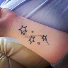 a woman's wrist tattoo with stars on it