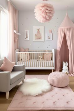 Light Pink And White Nursery, Pink And Grey Nursery Ideas, Baby Girl Bedroom Designs, Blush Pink Nursery Ideas, Baby Girls Room Ideas, Nursery Room Inspiration Girl, Baby Rooms Girl, Baby Room Ideas Girl, Baby Girl Room Design