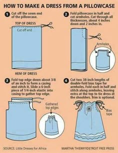 how to make a dress from a pillowcase with instructions on the front and back