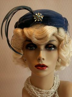 Vintage Ladies Hat Haute Couture Velvet Powder Blue Cap Style Hess Brothers Circumference inside measure approximately 21inches Matching velvet bows at the sides Non removable goldtone pin with turquoise colored round and navette rhinestones Matching blue colored netting with tie tabs and rhinestones has some tears  Dangling from the top side are streamlined feathers Excellent condition  Ready to Wear If purchasing multiple hats please inquire about shipping charges before checkout Please see my policy page for further information 15th Century Fashion, Haute Couture Vintage, Fascinator Hats Diy, Hat Inspiration, Vintage Hat Boxes, Vintage Jewelry Ideas, Velvet Bows, Victorian Hats, Fashion Designers Famous