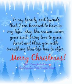 merry christmas card with blue background and snowflakes on the trees in the foreground