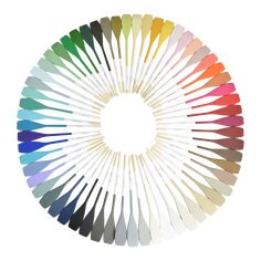 a circle with different colors of paint swatches in the shape of a sunburst