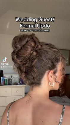 Messy bun for updo easy hairstyle how to for weddingpromhomecomingor other formal eventFollow link to @kurlswkels tiktok page Bun For Formal Event, Bridal Hairstyles Easy, Bun Updo Hairstyles Tutorials, Flower Bun Tutorial, Up Dew Hairstyles, Curly Wedding Bun, Hairstyle Bun Messy, Romantic Bun Hairstyles, Up Do Hairstyles For Curly Hair