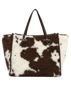 Shopping bag in Faux Fur made using the wool blend jacquard technique. Characterized by a country-style appearance, it is enriched with leather profiles. It features leather handles and a convenient magnetic clasp closure. The inner lining and the leatherComposition: Fabric, 100% Cow Colour, Versace Sweatshirt, Cow Hide, Tory Burch Shoes, Cow Print, White Bag, Beautiful Shoes, Luxury Boutique, Fun Bags