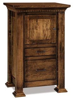 a wooden cabinet with three drawers on one side and an open drawer on the other