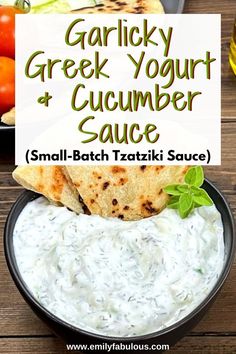 a bowl of homemade tzatziki sauce with pita bread Shortening Recipes, Greek Yogurt Taziki Sauce Recipe, Greek Yogurt Tzatziki, Tziki Sauce Recipe Greek Yogurt Easy, Easy Cucumber Dip, Feta Tzatziki Sauce, Sauce For Cucumbers, Greek Taziki Sauce Recipe, Garlic Tzatziki Sauce