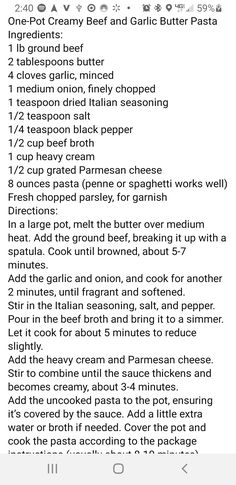 the recipe is displayed on an iphone screen