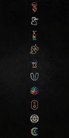 a black background with different colored symbols on it