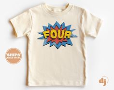 "4th Birthday Toddler Shirt - Four Kids Birthday Shirt - Fourth Birthday Natural Toddler Tee All of the shirts and bodysuits at our shop are CPSIA compliant. We only use Eco-friendly, water-based inks that are also CPSIA compliant and boasts strong washability (highest score on AATCC wash test).  So rest assure to put them on your little ones!  ** COLOR OF T-SHIRTS WILL VARY SLIGHTLY DUE TO LIGHTING AND/OR MONITOR SETTINGS ** DETAILS OF BABY BODYSUITS & T-SHIRTS MAY VARY SLIGHTLY FROM PRODUCT PHOTOS BASED ON AVAILABLE INVENTORY HOW TO ORDER: Please follow these 5 simple steps: 1. Select the style and size you want in the \"Style (Size)\" option.  2. Select the shirt color you want in the \"Color\" option. 3. [APPLICABLE ONLY ON CERTAIN LISTINGS] Follow the instructions to fill out the \"Ad 6th Birthday Boys, Kids Birthday Shirt, Sixth Birthday, Kids Birthday Shirts, Fourth Birthday, Four Kids, Birthday Boy Shirts, Birthday Girl Shirt, Birthday Tshirts