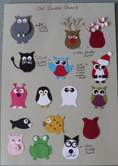 a card with different types of owls on it