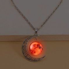 Red Moon Charm Necklace Glow In The Dark Bundle 2 Or More And Save 30% . Send Me A Message If You Want To Bundle More Products. :) Colares Dark, Collares Dark, Magic Pendant, Dark Necklace, Glow Jewelry, Bff Jewelry, Glowing Necklace, Pretty Jewelry Necklaces, Magical Jewelry