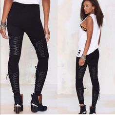 New Condition. Thick Material. Size Medium Af Edgy Fitted Black Leggings, Corset Leggings, Lace Up Corset, Black Leggings, Pant Jumpsuit, Pants For Women, Lace Up, Size Medium, Leggings