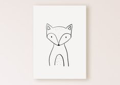 a black and white drawing of a fox