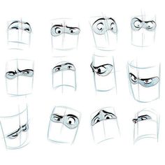 various facial expressions drawn in the style of cartoon eyes and mouth, with different angles to each