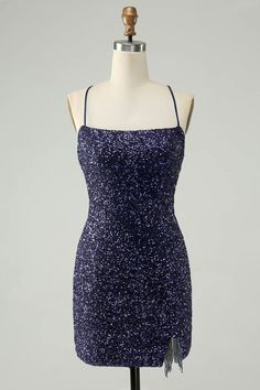 Amzcw Sparkly Navy Bodycon Spaghetti Straps Backless Short Homecoming Dress with Sequins Navy Blue Sparkly Hoco Dress, Hoco Court, Prom Dresses Sparkly, Backless Cocktail Dress, Sparkly Prom Dresses, Floral Prom Dresses, Homecoming Dance, Dress With Sequins, Dress Up Day